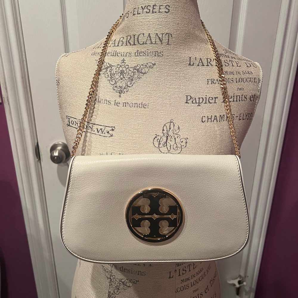 Tory Burch Reva Cream Shoulder Bag with Gold Accents